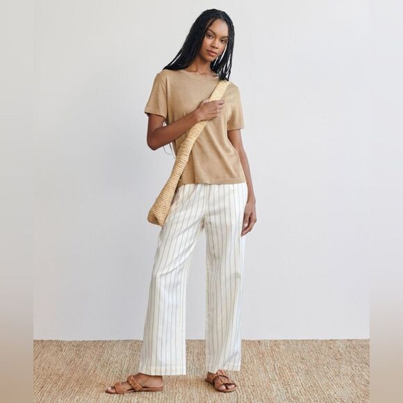 Jenni Kayne Bianca White Pants Straight Leg Navy Strips Size XS - Picture 3 of 11